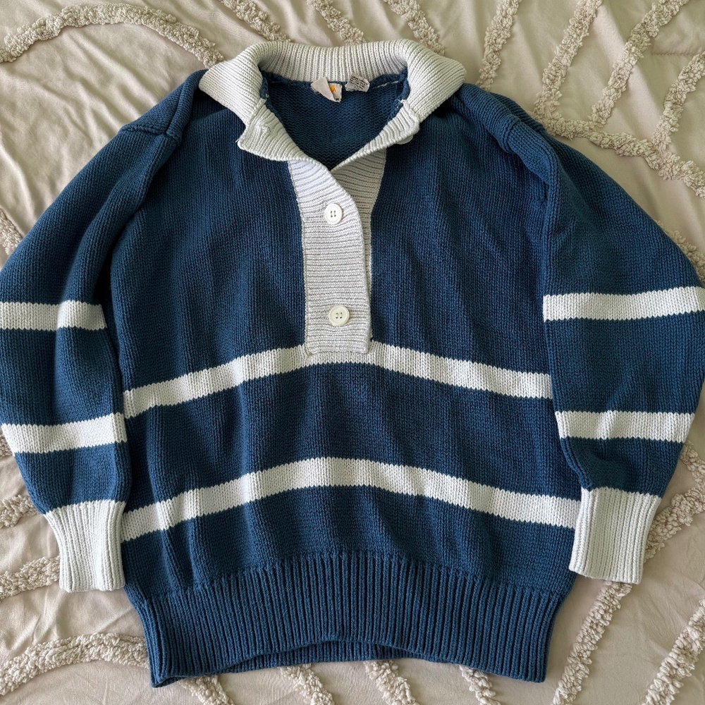 Vintage Blue and White Button-Down Sweater